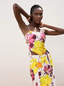 Maija Parte superior de tirantes estilo boho con estampado floral, diseño con lazo y espalda descubierta, cómoda y versátil, adecuada para invitados de boda, verano