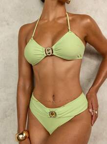 Swim Lushoire Women's Luxury Sexy Diamond Decor Bandeau Bikini Set