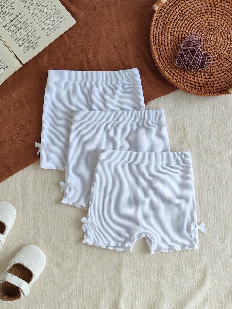 SHEIN Vintaside Kids 3 件套女婴 0-3 岁春夏新款休闲运动针织罗纹柔软纯色三件套修身短裤，适合室内外穿着 - 彩色 - 查看 1
