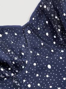 SHEIN MOD Elegant Navy Blue Summer Dining Dress,Black Mesh Rhinestone Lace-Up Bowknot Bohemian Western Easter Vacation Modest Flowy Graduation Vintage Dress - Black - View 3