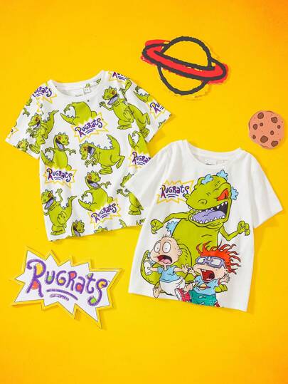 Nick 90s | SHEIN 年轻男孩恐龙印花白色休闲百搭短袖 T 恤