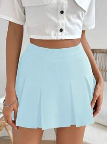 Chiquease 夏季休闲纯色高腰百褶迷你裙