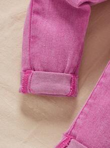 SHEIN Baby Mädchen Knopf Taillenbund gerade Bein modische lässige blaue Jeans, Rückkehr zur Schule süße Jeans