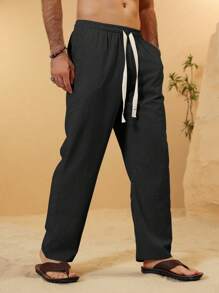 Manfinity RSRT Quần vải lanh thiết kế túi eo có dây rút cho nam 2 chiếc/bộ - Màu be - Xem 5