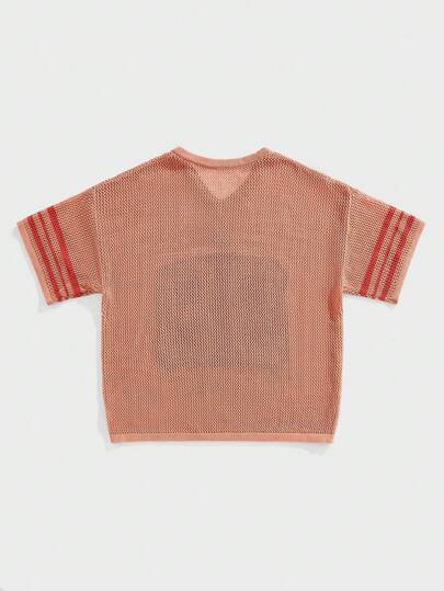 Prep Men Jersey Color-Block Striped Numeric Hollow-Out Knitted Sweater