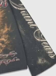 ROMWE MEN Street Life Men's Street Graphic Print Pullover Tee, Suitable For Casual Wear, Spring/Summer, Fall, 2000s Style