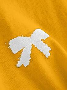 CosyJoli Plus Size Elegant Bowknot Jacquard Round Neck Pullover Sweater - Yellow - View 5