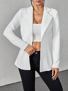 SHEIN PETITE Blazer de solapa con un solo botón para uso en la oficina, casual de negocios para mujer en otoño/invierno
