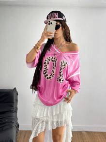 Coolane Leopard Print Number Graphic Football Jersey T-Shirt