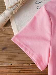 Girls' Simple & Cute Pink Printed Short Sleeve T-Shirt - Pink - View 4