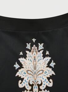 SHEIN LUNE 女士休闲腰果印花后背拉链设计优雅 A 字裙 - 彩色 - 查看 4