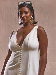 MUSERA Đầm midi cỡ lớn cổ chữ V hở, cài cúc, dây đeo dày, dễ thương, thanh lịch, thích hợp cho công sở, lễ tốt nghiệp, duyên dáng, trang trọng, tiệc brunch, ngày lễ, thướt tha, đa năng, mùa hè, cô dâu, tiệc độc thân, đám cưới, lễ Phục sinh. - Kem - Xem 5