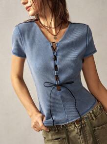 Bohemela T-shirt manches courtes décontracté d'été bohème occidental à teinture nouée pour femmes