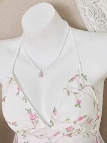 Lunelith SHEIN Lunessa Women's Floral Embroidery Mesh Sheer Halter Neck Camisole