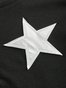 Tween Girl 2pcs Set: Ribbed Star Print Short Sleeve T-Shirt + Woven Cargo Pants With Belt And Pockets, Casual Fashion Street Style, Back To School, Sweet & Cool Girl, Y2K Vibe - Black - View 9