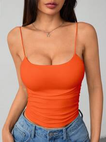SHEIN VCAY Plus Size Built-In Bra Camisole Tank Top, Suitable For Spring, Summer, Autumn & Winter