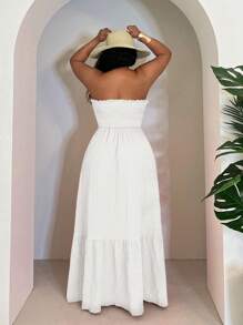 Veslaya Women Plus Size Rose Red Halter Neck Vacation Dress - White - View 2