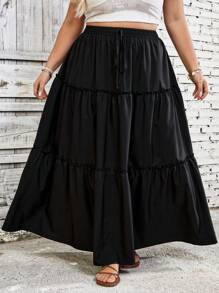 SHEIN CURVE+ Plus Size Casual Solid Color Skirt Boho Vacation
