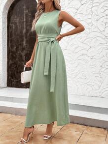 Ellevyn Abito lungo senza maniche da donna a tinta unita, semplice e alla moda, adatto per l'estate