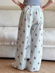 Dazy Kids 少女印花长裤，适合家居服、春夏季和返校服 - 淺藍色 - 查看 5