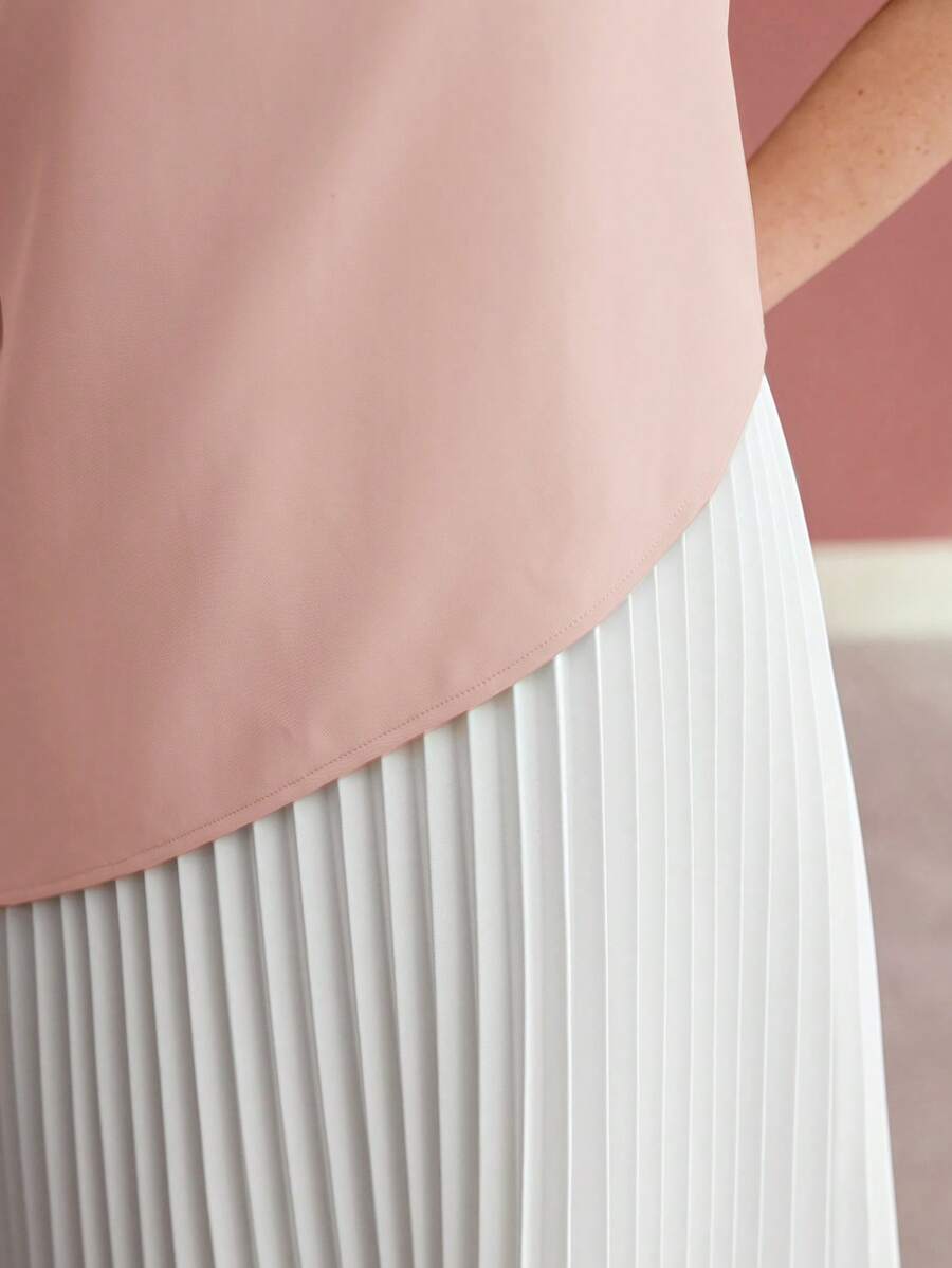 MOTF PREMIUM 褶饰拼色连衣裙 - 粉色 - 查看 2