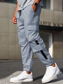 Manfinity LEGND Plus Size Men's Utility Pocket Cuffed Casual Pants - Light Grey - View 5