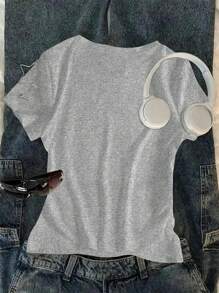 Sparklyn Tween 女童爱心印花休闲短袖圆领 T 恤 - 灰色 - 查看 2