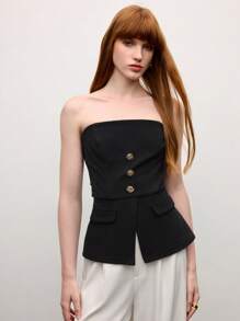 BizChic Blusa escotada elegante de mujer con hebilla de metal negra, apta para uso diario, trabajo, citas y vacaciones, para primavera/verano