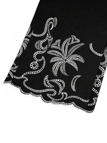 Celure Plus Size Textured Floral Embroidered Relaxed Straight Leg Casual/Work Pants - Multicolor - View 6