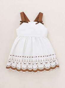 SHEIN 1 szt. Sukienka z nadrukiem kwiatowym dla dziewczynek z kokardą i nadrukiem Cami, elegancka, luźna, w stylu księżniczki, z wysokim stanem, letnia, nowa