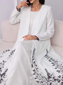 Al Najma Women's Floral Print Romantic Elegant Arabic Robe Jacket, Modest Abaya - White - View 4