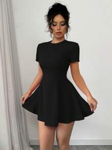 Elenzga Rochie midi roșie nouă vintage, cu gât rotund măgulitor pentru femei, de Ziua Îndrăgostiților