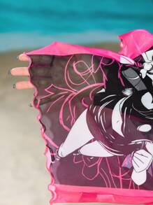 Winx Club X ROMWE Top de mujer con manga corta y cuello redondo, con estampado de retrato de color contrastante, para el verano