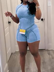 SHEIN Women's Deep Floral Gray Sexy Bodycon Jumpsuit - Blue - View 3