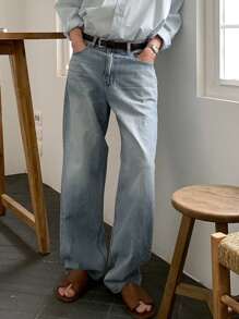 DAZY Men's Casual Blue Washed Straight-Leg Jeans, Suitable For All Seasons - Blue - View 4