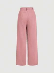 SHEIN PETITE 女士秋冬薄荷绿双口袋直筒裤 - 粉色 - 查看 2