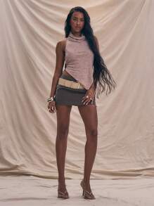 MUSERA Mini Skirt With Chunky Buckle Belt Boho Summer, Ibiza Elegant Chic