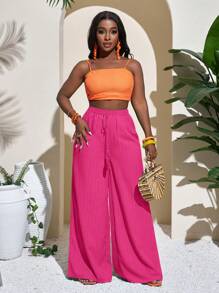 Slaydiva Music Festival Casual Vacation Women Full-Length Green Geometric Pattern Palazzo Pants Hot Pink - Hot Pink - View 3