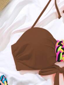 Swim Vcay Women's Summer Beach Floral Print Halter Tie Sexy Bikini Swimwear Set - Push Up & Gather, Printed Pattern Varies - Brown - View 4