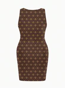 Slaydiva Classic Floral Pattern Casual Minimalist Plus Size Bodycon Dress Suitable For Going Out Chic Dress