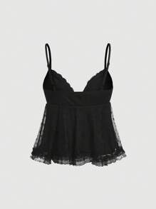 SHEIN MOD Zwarte kanten cami-top, effen kleur, eenvoudig en modieus, geschikt voor de zomer