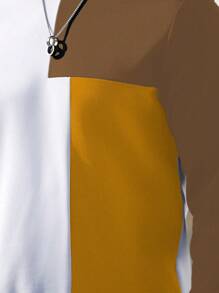 Manfinity Homme Men's Casual Contrast Color Block Round Neck Sweatshirt Men Color Block Top - Khaki - View 4