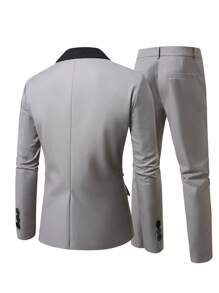 Manfinity Mode Plus Size Men's Colorblock Lapel Neck Blazer And Pants Suit Set