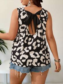 SHEIN VCAY Plus Size Women Leopard Print Backless Tie Design Sleeveless Casual Shirt, Rave Outfits Festival, Business Casual Woman, Boho Country Outfits Women, Beach Outfits For Woman, Beach Outfits For Woman, Boho Women Clothing, Cute Summer Tops Women