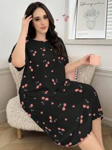 Napfluff CURVE Napfluff CURVE 大码女式樱桃印花圆领短袖睡袍，Moo Moo 睡裙 - 彩色 - 查看 4