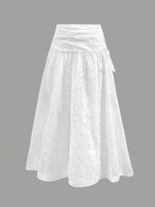 SHEIN MOD 女士复古纯色镂空刺绣蝴蝶结半身裙