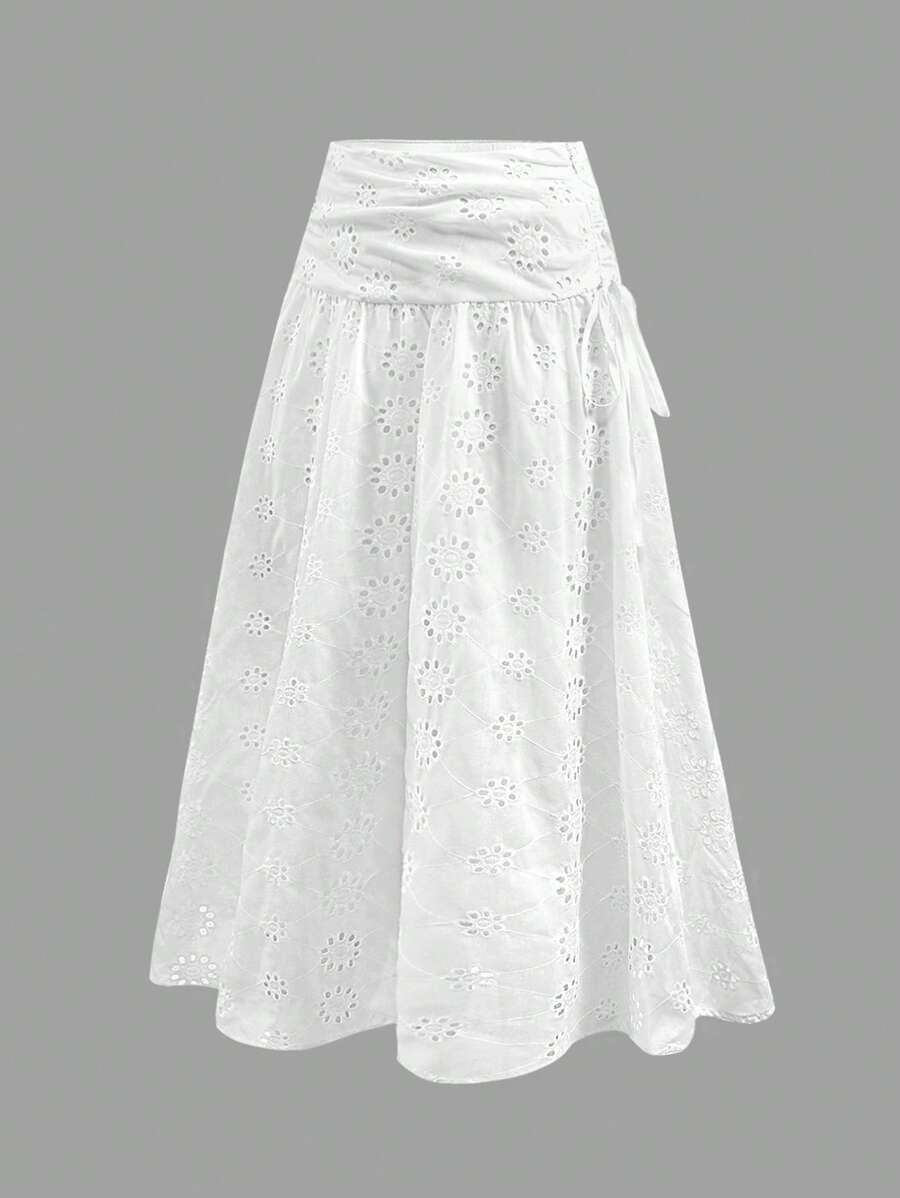 SHEIN MOD 女士复古纯色镂空刺绣蝴蝶结半身裙