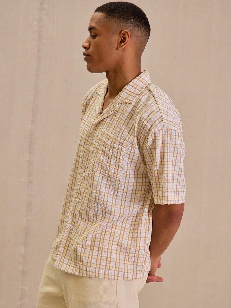 Camisa a cuadros oversize de manga corta para primavera y verano