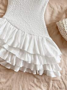 Soleia Bohemian  ,Boho, Romantic Floral ,Vacation, Floral  4th Of July Clothes  Rave Outfits White Graduation Dress Party Dress Graduation Outfit 4th Of July Dress  Butter Yellow 4th Of July Festival Concert Vacation Dress Women's Short Knitted Texture Ruffle Hem Puff Sleeve Vacation Dress, ,White Tank Top Dress,Boho Women Clothing,Rave Outfits Festival,Prom Dresses,Concert Outfit Women, ,Graduation Dress,Women Dresses,Beach,Dresses For Women Elegant,Wedding Guest Dress Women,St Patrick - White - View 5