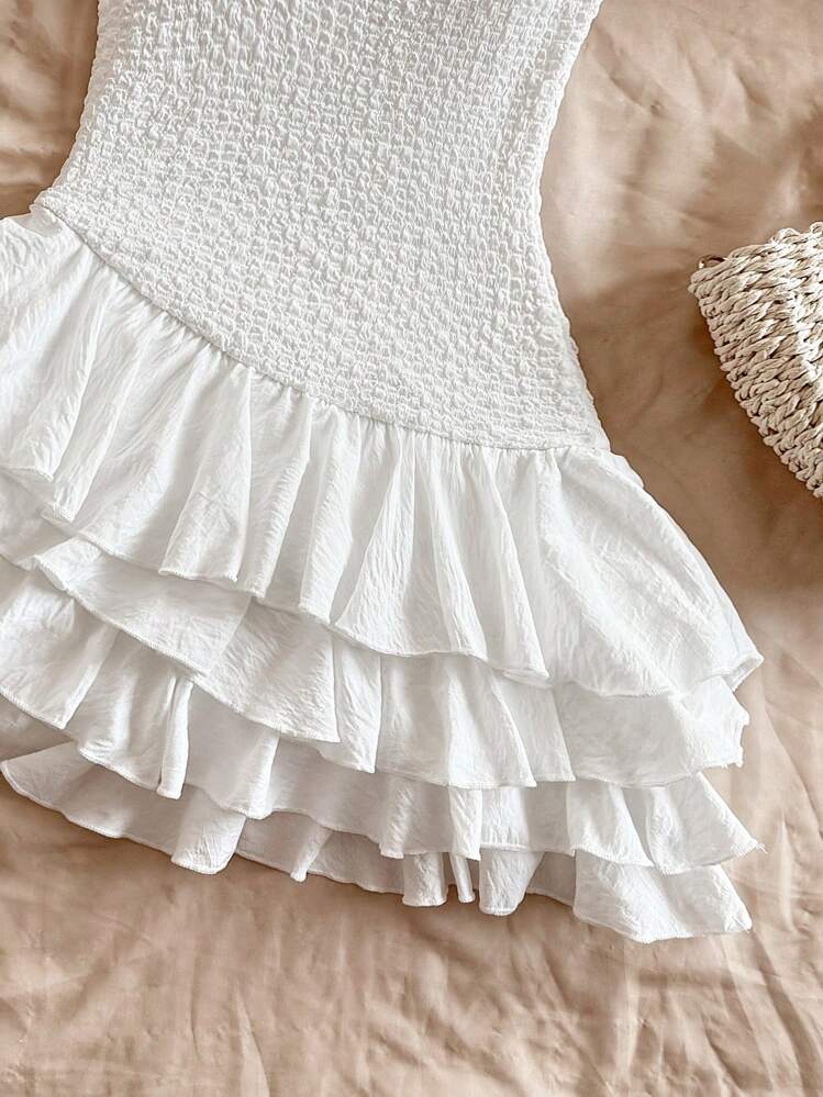 Soleia Bohemian  ,Boho, Romantic Floral ,Vacation, Floral  4th Of July Clothes  Rave Outfits White Graduation Dress Party Dress Graduation Outfit 4th Of July Dress  Butter Yellow 4th Of July Festival Concert Vacation Dress Women's Short Knitted Texture Ruffle Hem Puff Sleeve Vacation Dress, ,White Tank Top Dress,Boho Women Clothing,Rave Outfits Festival,Prom Dresses,Concert Outfit Women, ,Graduation Dress,Women Dresses,Beach,Dresses For Women Elegant,Wedding Guest Dress Women,St Patrick - White - View 5